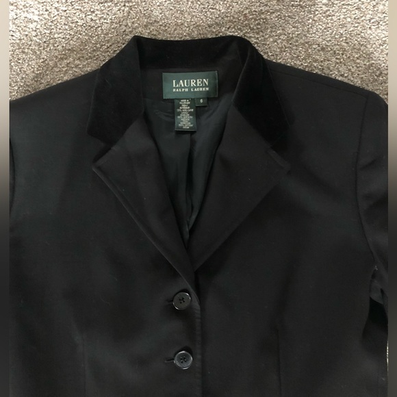 Lauren Ralph Lauren 100% Wool Blazer 6 Black Career Velvet Collar Logo Buttons - Picture 11 of 14